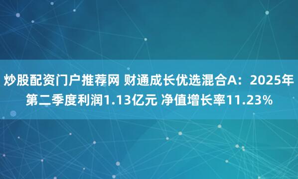 炒股配资门户推荐网 财通成长优选混合A：2025年第二季度利润1.13亿元 净值增长率11.23%